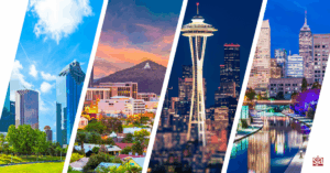 City landscapes for four major cities that are among the best for physicians to practice in 2025